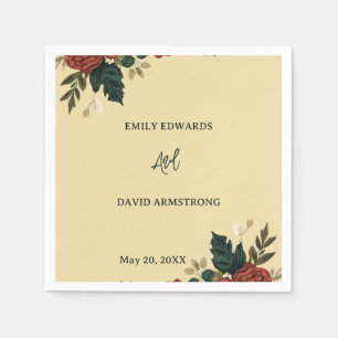 Serviette En Papier Serviettes de mariage florales romantiques beige c