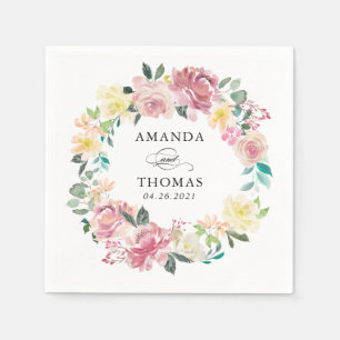Serviette En Papier Serviettes de mariage florales rose pastel