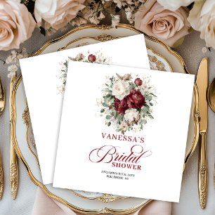 Serviette En Papier Serviettes de mariage florales rouge foncé de luxe