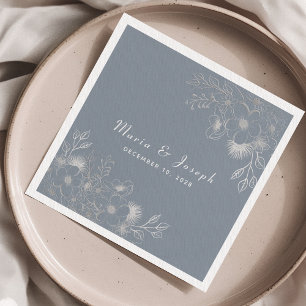 Serviette En Papier Serviettes de mariage florales vintage bleu poussi