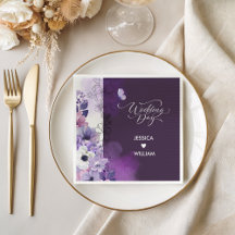 Serviettes de mariage florales violettes papillon