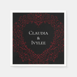 Serviette En Papier Serviettes de mariage gothiques à coeur rouge et n