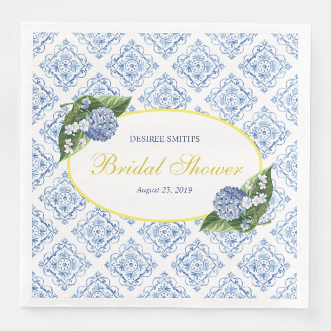 Serviette En Papier Serviettes de mariage Hydrangeas Blue Tile (Devant)