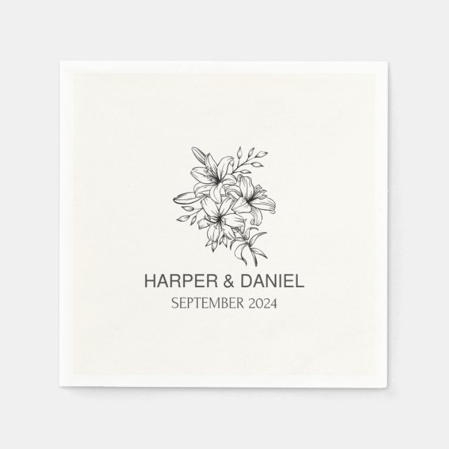 Serviette En Papier Serviettes de mariage minimes modernes (Devant)