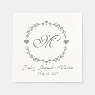 Serviette En Papier Serviettes de Mariage monogramme au coeur d'argent