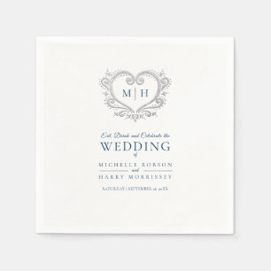 Serviette En Papier Serviettes de mariage monogramme de couronne bleu 