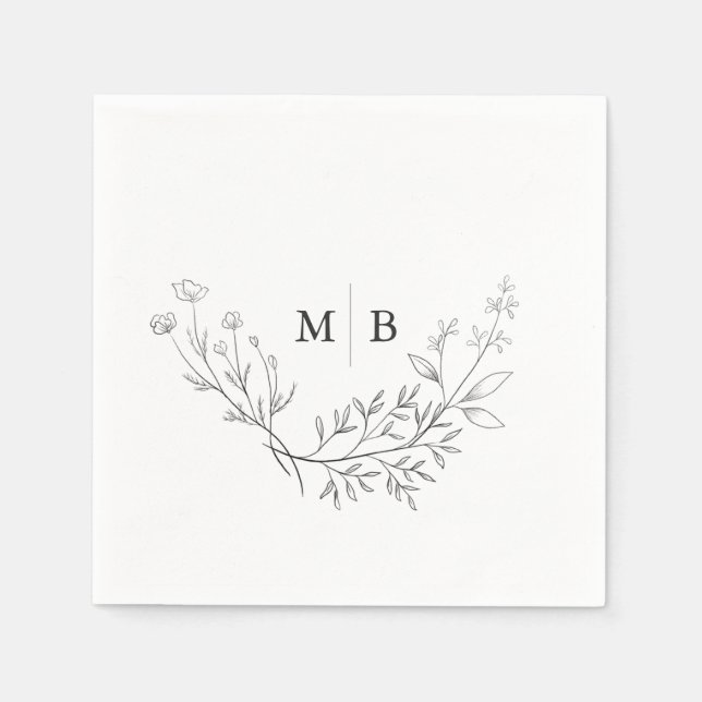 Serviette En Papier Serviettes de Mariage Monogramme Formelles Minimal (Devant)