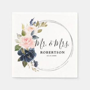 Serviette En Papier Serviettes de mariage Navy Blue Dusty Blush Rose A