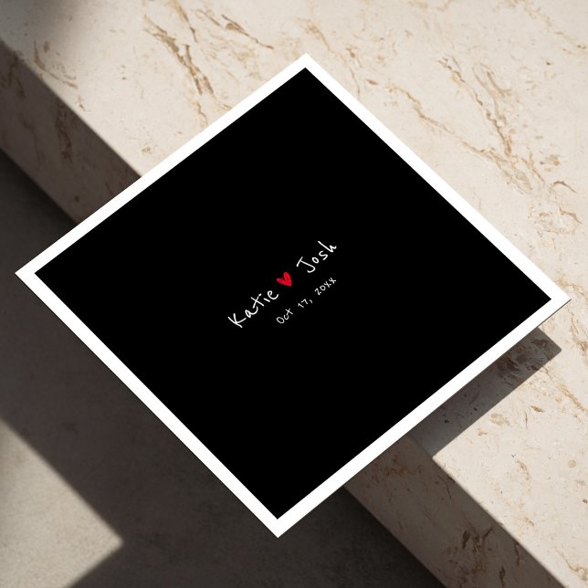 Serviette En Papier Serviettes de Mariage noir avec nom manuscrit (Black Wedding Napkins with Handwritten Names)