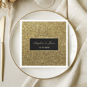Serviette En Papier Serviettes de mariage noires et or élégantes