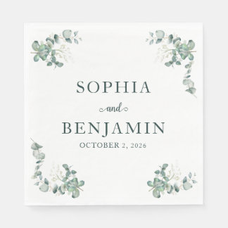 Serviette En Papier Serviettes de mariage personnalisées à l'eucalyptu