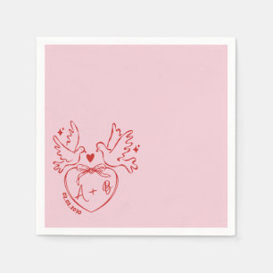 Serviette En Papier Serviettes de mariage personnalisées avec cœur et 