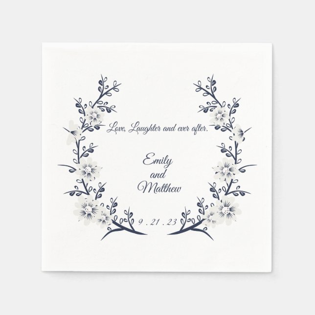 Serviette En Papier Serviettes de mariage personnalisées bleu et blanc (Devant)