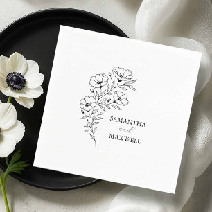 Serviette En Papier Serviettes de mariage personnalisées Flore noir et