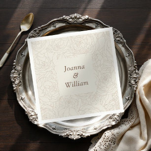 Serviette En Papier Serviettes de mariage personnalisées marron beige