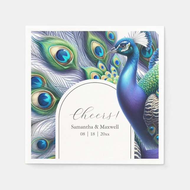 Serviette En Papier Serviettes de mariage personnalisées Peacock et pl (Devant)