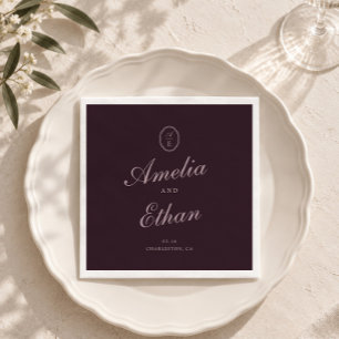 Serviette En Papier Serviettes de mariage Plum Noir Monogramme
