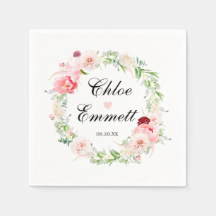 Serviette En Papier Serviettes de mariage romantiques à coeur floral b