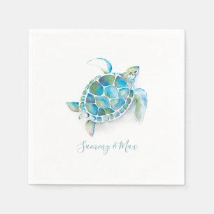 Serviette En Papier Serviettes de mariage sur la plage Tortue de mer