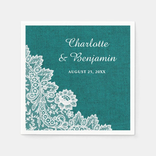 Serviette En Papier Serviettes de Mariage Turquoise Rustique Burlap et (Devant)