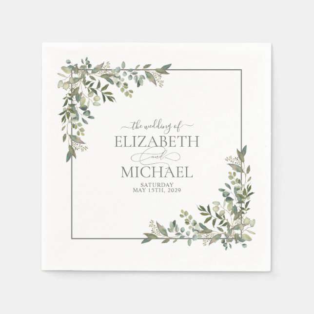 Serviette En Papier Serviettes de Mariage vert Eucalyptus Sage Botaniq (Devant)