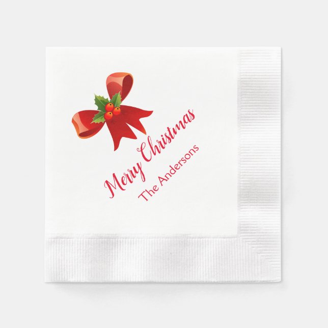 Serviette En Papier Serviettes de Noël personnalisées Red Bow (Devant)