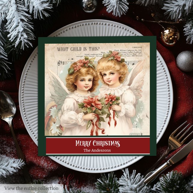 Serviette En Papier Serviettes de Noël rétro Élégant Ange Table Accent (Retro Christmas Napkins Elegant Angel Table Accent)