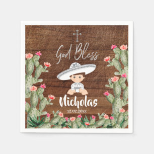 Serviette En Papier Serviettes de papier de baptême argenté mexicain