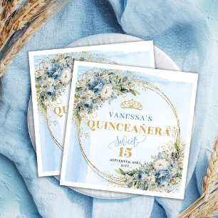 Serviette En Papier Serviettes de Quinceañera élégantes en bleu poussi