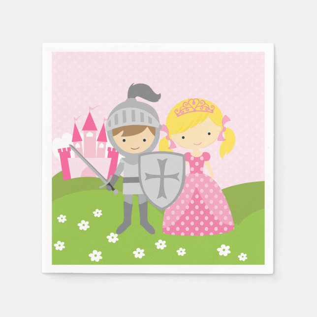 Serviette En Papier Serviettes de soirée Princess blond et Knight (Devant)