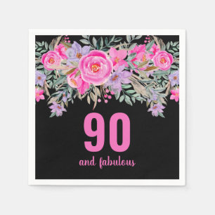 Serviette En Papier Serviettes de soirée rose noir 90e anniversaire