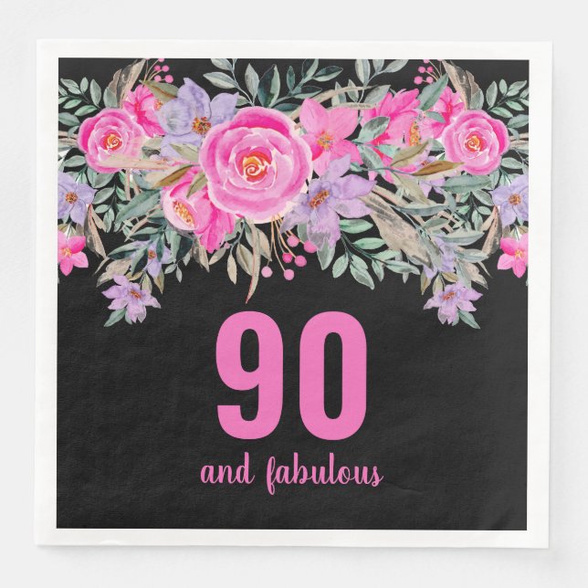 Serviette En Papier Serviettes de soirée rose noir 90e anniversaire (Devant)