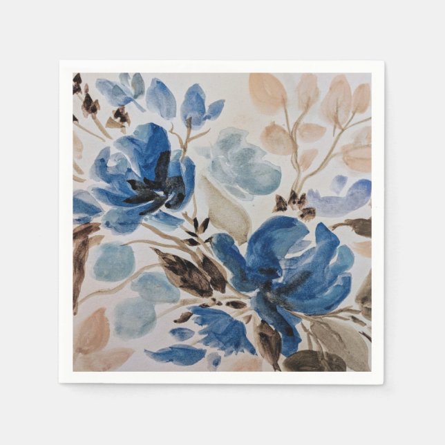 Serviette En Papier Serviettes décoratives (Aquarelle bleue Design Flo (Devant)