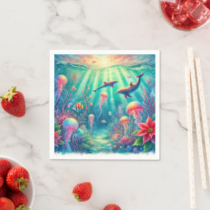Serviette En Papier Serviettes Découpage Whimsical Ocean Poinsettia Re