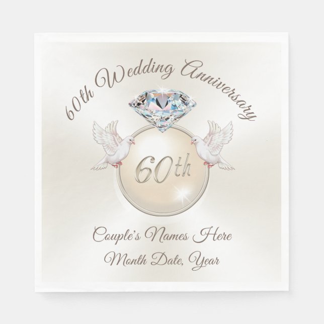 Serviette En Papier Serviettes Diamond Personnalisées du 60e anniversa (Devant)