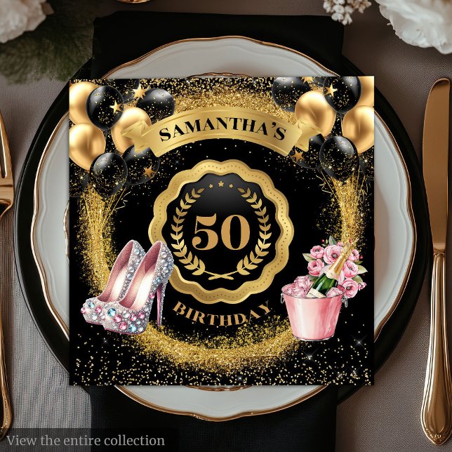 Serviette En Papier Serviettes élégantes à ballons d'or avec talons d' (Stylish Gold Balloons Napkins with Rose Gold Heels

)