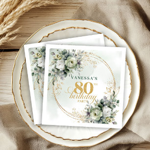 Serviette En Papier Serviettes Élégantes Botaniques 80e Anniversaire