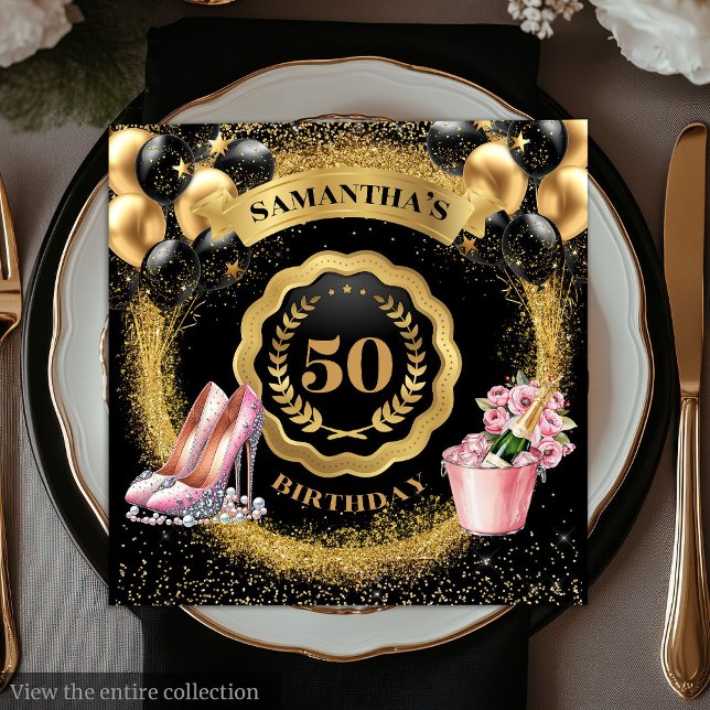Serviette En Papier Serviettes élégantes en Parties scintillant or ave (Elegant Gold Glitter Napkins with Blush Heels

)
