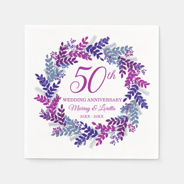 Serviette En Papier Serviettes élégantes rose 50e anniversaire de fête (Devant)