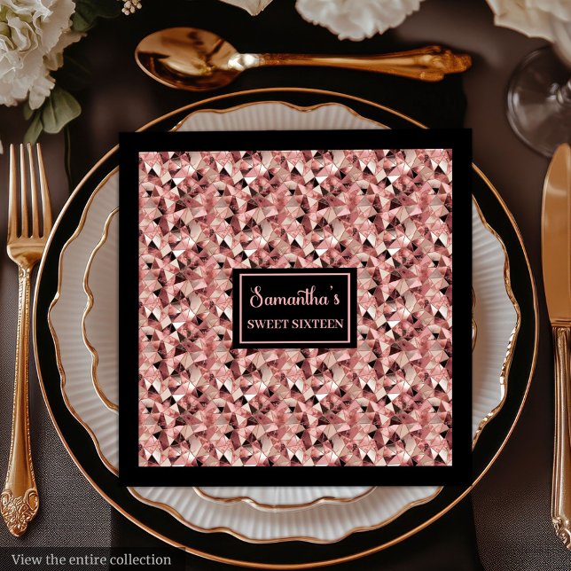 Serviette En Papier Serviettes élégantes rose gold et noires pour soir (Elegant Rose Gold and Black Napkins Trendy Party)
