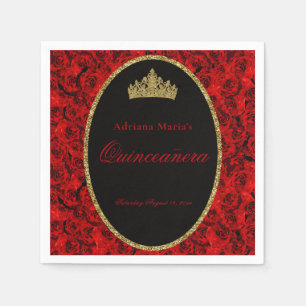Serviette En Papier Serviettes Elégantes Roses Rouges pour Quinceanera