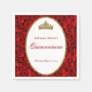 Serviette En Papier Serviettes Elégantes Roses Rouges pour Quinceanera