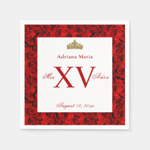 Serviette En Papier Serviettes Elégantes Roses Rouges XV Quinceanera