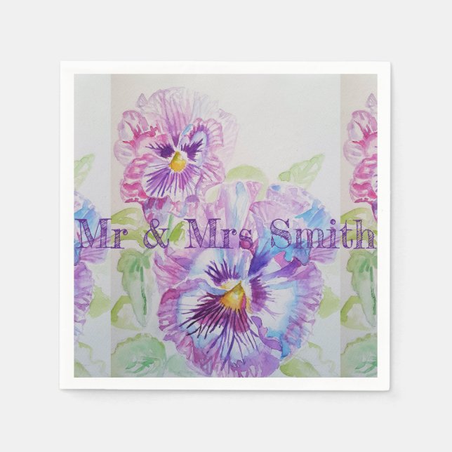 Serviette En Papier Serviettes en aquarelle Fleur de Pensée Mauve Élég (Devant)