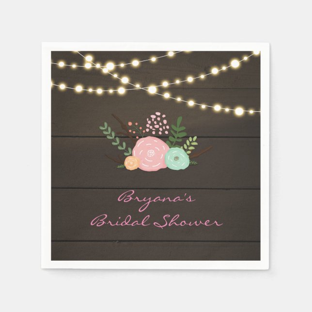 Serviette En Papier Serviettes en bois foncé et fleurs et lumières rus (Devant)