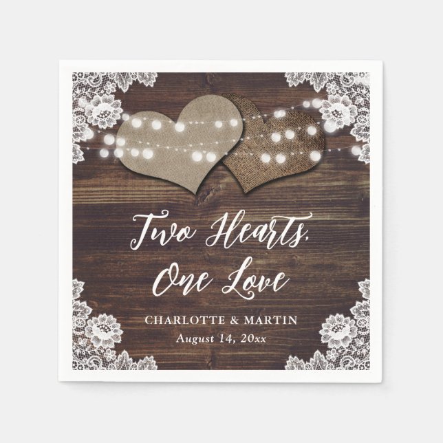 Serviette En Papier Serviettes en bois rustique et en papier dentelle (Devant)