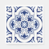 serviettes en carreaux bleu portugais