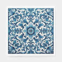 serviettes en carreaux bleu portugais
