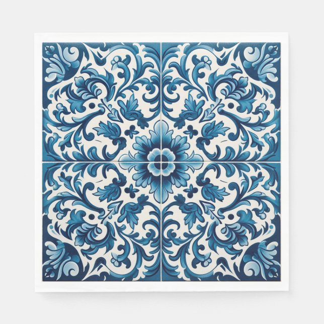 Serviette En Papier serviettes en carreaux bleu portugais (Devant)
