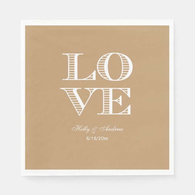 Serviette En Papier Serviettes en couleur Camel et blanches LOVE (Devant)